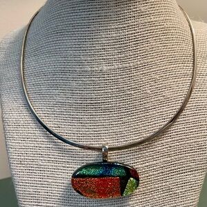 CHOKER COLLAR SILVER TONE METAL OPEN CUFF HOOK STYLE BANGLE STATEMENT NECKLACE